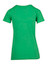 A green women's modern fit T-shirt featuring a standard back design and short sleeves. It has a logo.