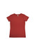 A red women's modern fit t-shirt with short sleeves and a round neckline, featuring a logo.