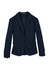 A mid-length jacket in dark navy blue featuring two buttons and a notched collar, with a tailored fit.