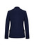 A navy mid-length women's jacket with a fitted design and long sleeves, featuring buttons on the cuffs.