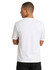 A white men's/unisex loose T-shirt with short sleeves, featuring a plain back view and a logo.