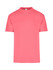 A unisex regular T-shirt in bright coral, featuring a round neckline and short sleeves. It has a logo.