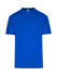 A bright blue unisex regular T-shirt with a simple design and short sleeves. It features a logo on the front.