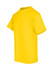 A yellow unisex regular T-shirt with a classic crew neckline and short sleeves. It features a logo.