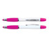 A stylus pen and highlighter in a pink and white design, featuring a sleek body and chrome accents.