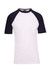 A unisex raglan sleeve tee featuring a white body with black sleeves. It has a logo tag at the neckline.