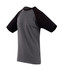 Men's unisex raglan sleeve tee in charcoal grey with black sleeves. Features a logo on the front.