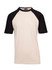 A unisex raglan sleeve tee featuring a cream body and black sleeves. The shirt includes a brand logo.