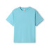 A light blue kid's regular T-shirt with short sleeves and a branded label on the neck.
