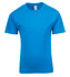 A blue kid's regular T-shirt with short sleeves and a round neckline, featuring a brand label inside.