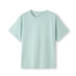 A mint green kid's regular T-shirt with a round neckline and short sleeves. It features a logo on the label.