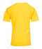 A yellow kids' regular T-shirt with short sleeves and a plain back, featuring a logo.
