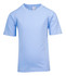 A light blue kid's regular t-shirt with short sleeves, featuring a label and no visible logos.
