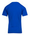 A blue kid's regular T-shirt featuring a plain back design and short sleeves, with a logo present.