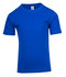 A blue kid's regular T-shirt featuring a round neckline and short sleeves, with a small logo on the label.