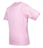 A pink kid's regular T-shirt with short sleeves and a plain design. It has a logo on the side.
