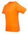 An orange kid's regular T-shirt with short sleeves, featuring a simple design and no visible branding.