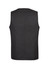 A black longline vest with a sleek design, featuring a simple back view and a branding logo.