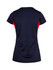 A navy blue Women's Accelerator Cool-Dry T-shirt with red accents, featuring a logo.