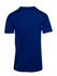 A blue men’s t-shirt with a smooth fabric and a back view. The shirt features a logo on the side.