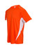 An orange T-shirt with white side panels and a logo, designed for men's activewear.