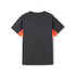 A men's T-shirt in dark grey with orange accents, featuring a smooth back design and a logo.
