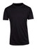 A black men's T-shirt made from cool dry fabric, featuring a round neckline and short sleeves. It has a logo.