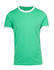 A green ringer T-shirt with white contrasting trim on the collar and sleeves, featuring a logo.