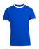 A blue ringer T-shirt featuring white contrasting trims. The shirt has a classic crew neck design and short sleeves.