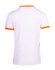 A men's/unisex ringer T-shirt in white with orange trim, featuring a plain back and a logo on the collar.