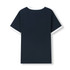 A navy ringer T-shirt featuring a contrasting white collar and sleeve hems, with a logo on the back.