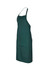 A dark green bib apron with two front pockets and an adjustable neck strap. It features a logo.