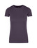 A women's short-sleeved T-shirt in a dark purple colour, featuring a round neckline and a logo on the label.