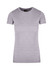 A grey women's t-shirt with a round neck and short sleeves, featuring a branded tag.