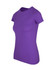 A purple women's T-shirt with a fitted design, featuring short sleeves and a round neckline.