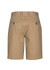 Men's dress shorts in a tan colour, featuring a back view with two buttoned pockets and a logo.
