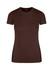 A brown women's slim fit tee with short sleeves and a round neckline. Includes a logo on the inside label.