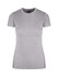 A women's slim fit tee in a light grey colour, featuring a round neckline and short sleeves. It has a logo on the neck label.