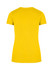 A yellow women's slim fit tee with short sleeves and a simple design. The back view shows a smooth, seamless style.