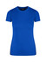 A women's slim fit tee in a vibrant blue colour, featuring a crew neck and short sleeves. The shirt has a branding label.
