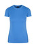 A women's slim fit tee in a vibrant blue colour with a round neckline and short sleeves. It features a logo.