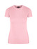 A women's slim fit tee in soft pink, featuring a classic crew neckline and short sleeves. It has a logo on the label.