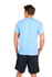 A light blue unisex t-shirt viewed from the back, paired with black shorts. The t-shirt features a logo.