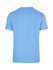 A blue unisex t-shirt with short sleeves and a plain back, featuring a logo.
