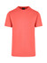 A coral unisex American style t-shirt with a round neck and short sleeves, featuring a logo at the collar.