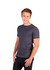 A men's slim fit T-shirt in dark grey, displayed on a model against a white background. The shirt has a round neck and short sleeves.