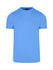 A blue men's slim fit T-shirt featuring a crew neck and short sleeves, with a logo on the collar.