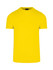 A yellow men's slim fit T-shirt with a crew neck and short sleeves, featuring a logo on the inside collar.