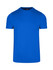A blue men's slim fit T-shirt with a round neck and short sleeves. The shirt features a branding logo.