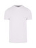 A white men's slim fit T-shirt with a crew neckline and short sleeves. It features a logo on the label.